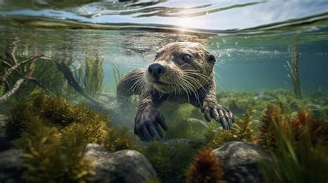 Premium AI Image | otter swimming in the water