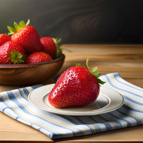 Un Plato De Fresas Se Sienta En Una Mesa Al Lado De Un Plato De Fresas