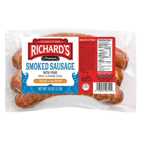 Cheese and Jalapeño Smoked Pork Sausage - Richard's Cajun Foods