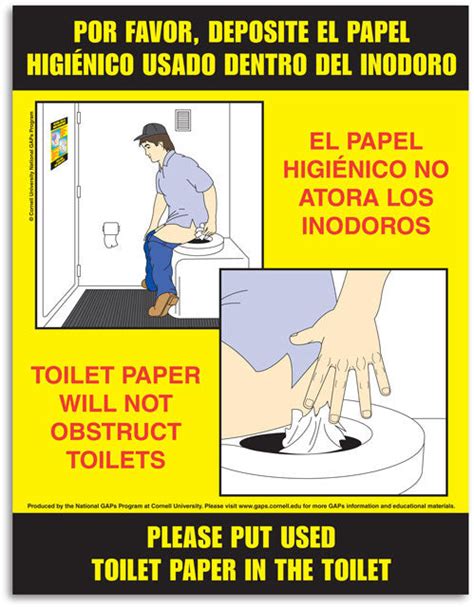 Laminated Toilet Paper Disposal Poster English And Spanish Nysaes