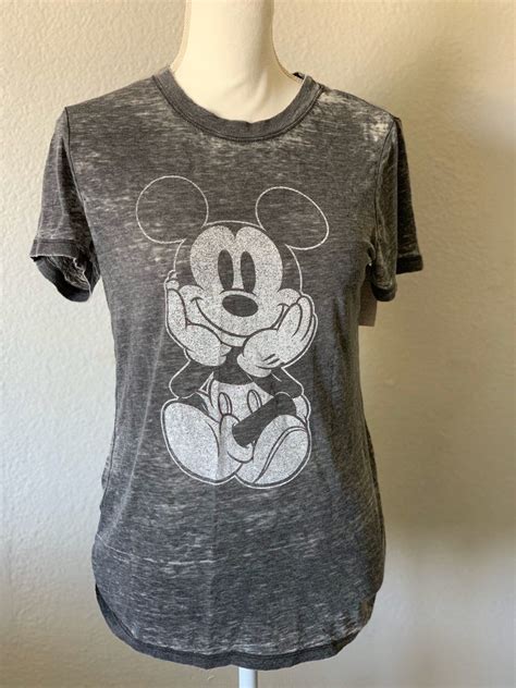 Mickey Mouse Shirts Grey Fashion Crew Neck T Shirts For Women