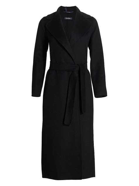 Max Mara Poldo Long Belted Wool Coat Black Editorialist