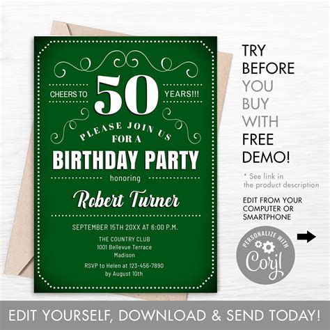 50th Birthday Party Invitation Instant Download Digital Etsy