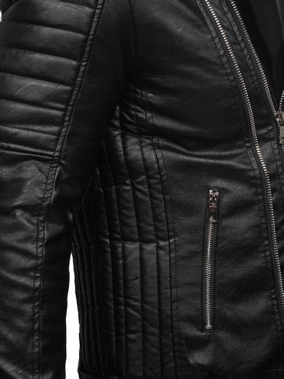 Bolf Herren Kunstlederjacke Biker Mit Kapuze Schwarz Z