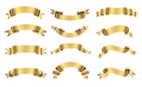 Premium Vector Golden Glossy Ribbon Banners Set