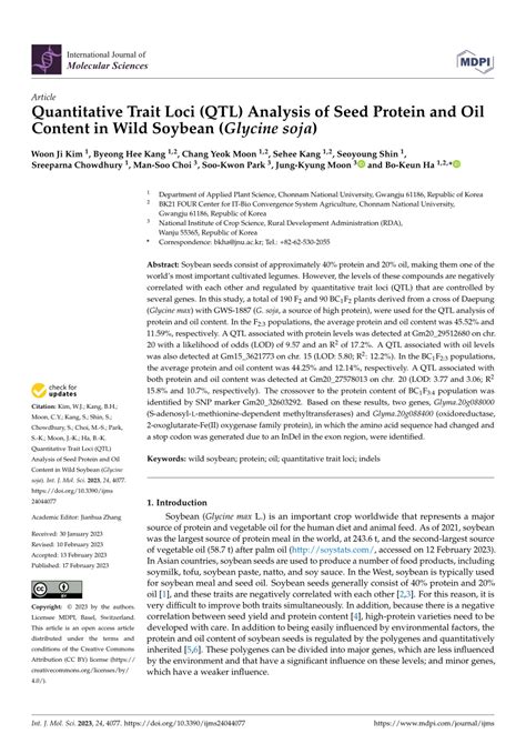 Pdf Quantitative Trait Loci Qtl Analysis Of Seed Protein And Oil