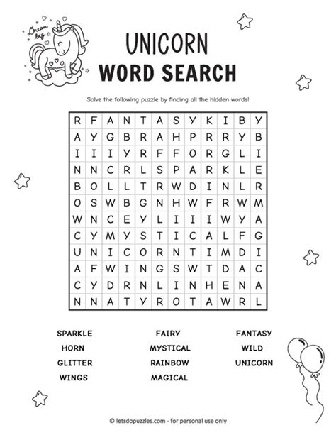 Free Printable Unicorn Word Search