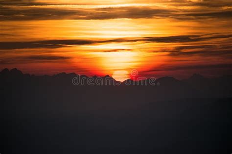 Sun Silhouette At Sunset In The Mountains Stock Image Image Of Peak