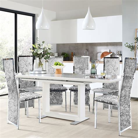 Tokyo Extending Dining Table Celeste Chairs White High Gloss