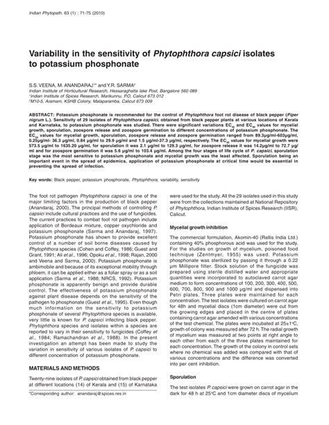 PDF Variability Of Phytophthora Capsici Isolates From Black Pepper