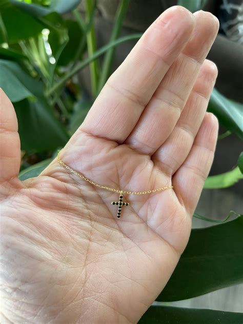 Small Cross Necklace Cross Necklace Black Diamond Cz Cross Etsy