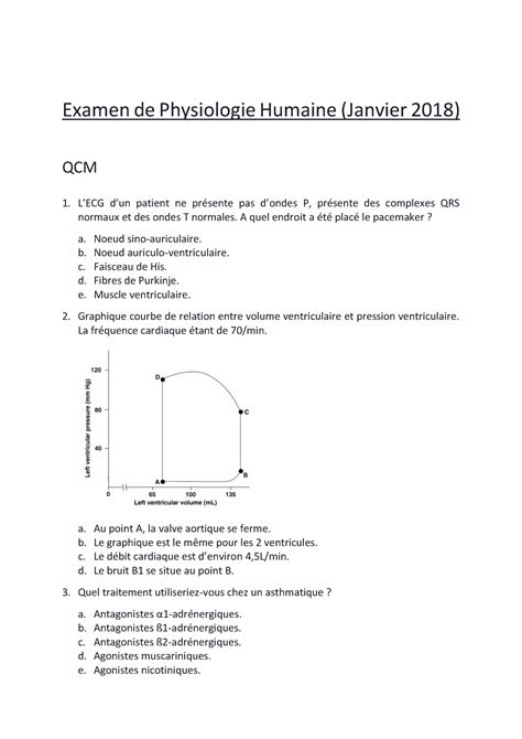 Examen De Physiologie Humaine Janvier 2018 Examen De Physiologie