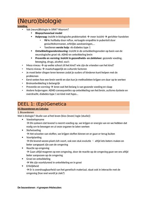 Neuro Biologie Samenvatting Van Neuro Biologie Neuro Biologie