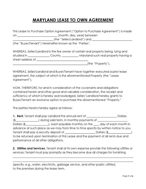 Maryland Lease Agreement Templates Word Pdf