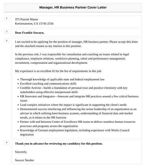 Manager Hr Business Partner Cover Letter Velvet Jobs