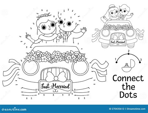 Vector Dot To Dot And Color Activity With Cute Just Married Couple