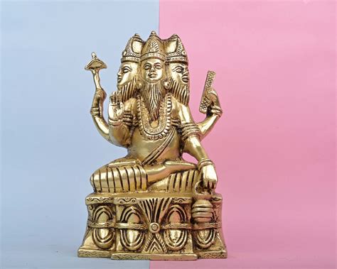 Brass Brahma Statue Sitting On Lotus