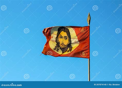 Orthodox Russian Flag Fluttering in the Wind Against the Blue Sky Stock Photo - Image of ...