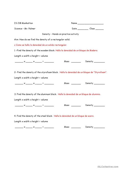 Density Practice Lab English Esl Worksheets Pdf Doc