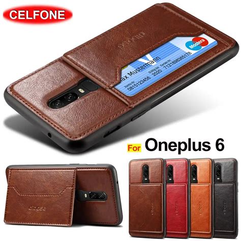 Oneplus Case Leather Back Cover With Card Holder Stand Magnetic Hard