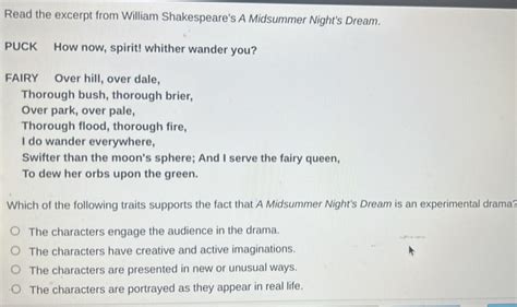 Solved Read The Excerpt From William Shakespeare S A Midsummer Night S