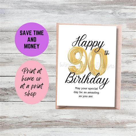 Printable 90th Birthday Card, Happy 90th Birthday Card, Milestone ...