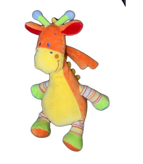 Doudou Girafe MOTS D ENFANTS Peluche Orange 32 Cm