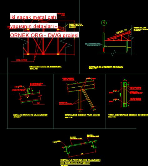 Proje Sitesi İki saçak metal çatı yapısının detayları Autocad Projesi