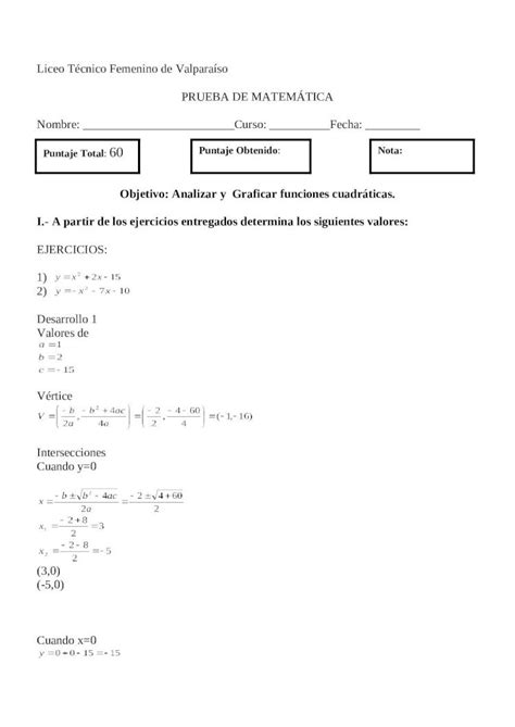 Doc Prueba De Funciones Cuadraticas Pdfslide Net