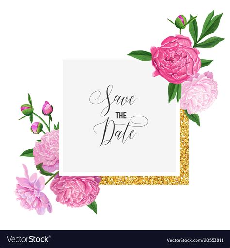 Floral Wedding Invitation Template Pink Peony Vector Image