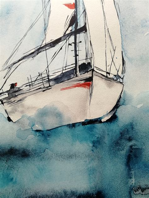 Segelboot Malerei Original Aquarell Landschaft Malerei Etsy