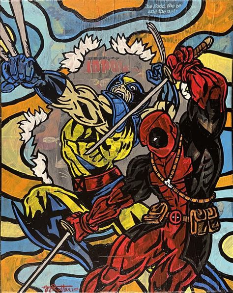 Wolverine VS Deadpool painted on top of old comics! : r/deadpool