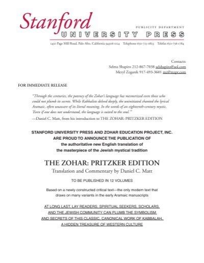 The Zohar Pritzker Edition Stanford University Press