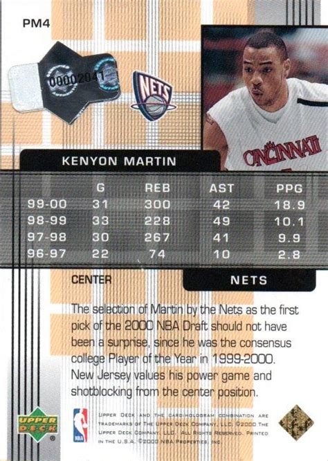 Mint Upper Deck Ud Reserve Kenyon Martin Buyback