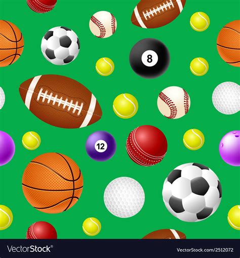 Sports Ball Seamless Pattern On Green Background Vector Image