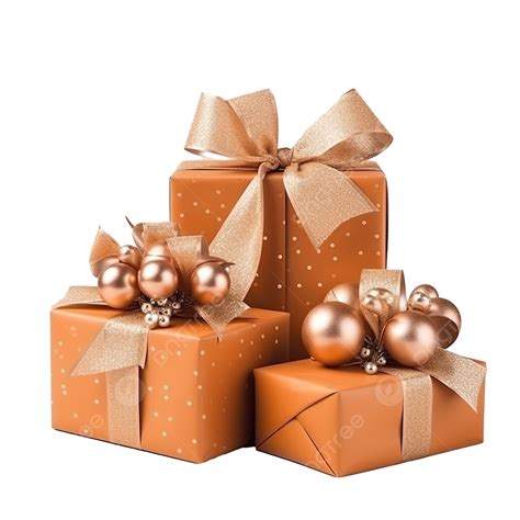 Christmas Gift Wrapped In Brown Paper With Ribbon Bow And Xmas Brown