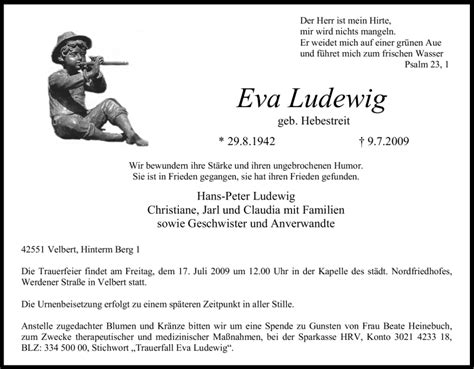 Traueranzeigen Von Eva Ludewig Trauer In NRW De