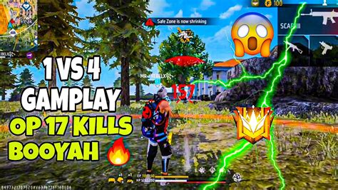 1 Vs 4 Op Gameplay 🔥 Solo Vs Squad 17kills Booyah 🔥 Best Ff Gameplay Best Br Tips And