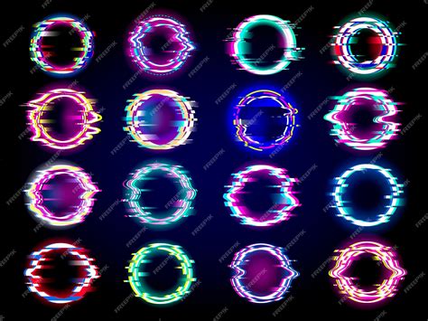 Premium Vector | Glitches collection Neon glowing circle glitches