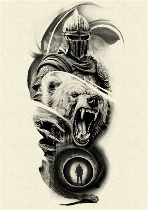 Diseño de tatuaje oso y guerrero in 2024 Realistic tattoo sleeve