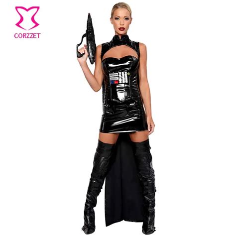 4 Piece Set Black Pvc Leather Star Wars Cosplay Soldier Outfit Sexy Warrior Costume Woman