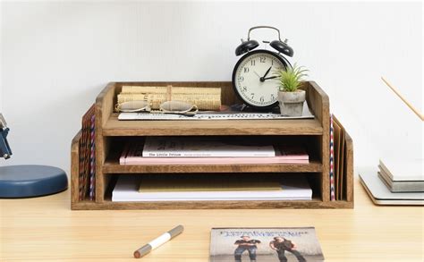 Kirigen Wood Desk Organizer 5 Trays Desktop Document Letter Tray For