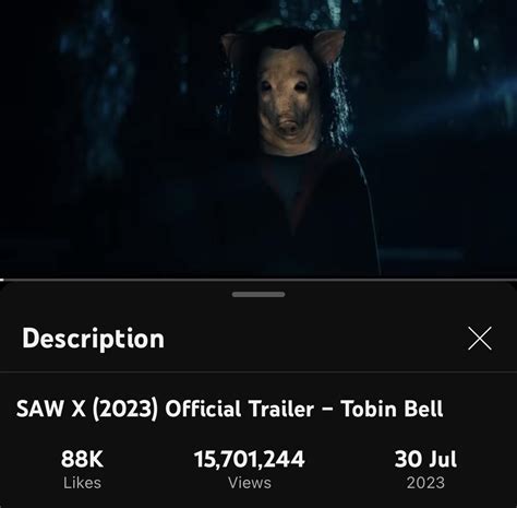 Saw X trailer nearly at 90K likes! If it cracks 100K it will be the ...