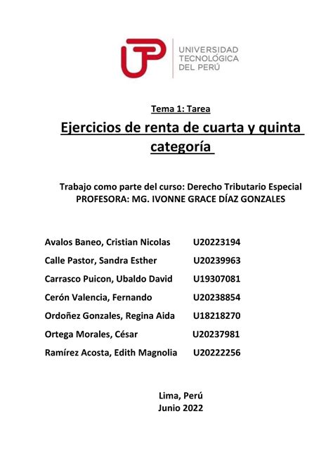 Ejercicios De Rentas De Cuarta Y Quinta Categoría Tema 1 Tarea