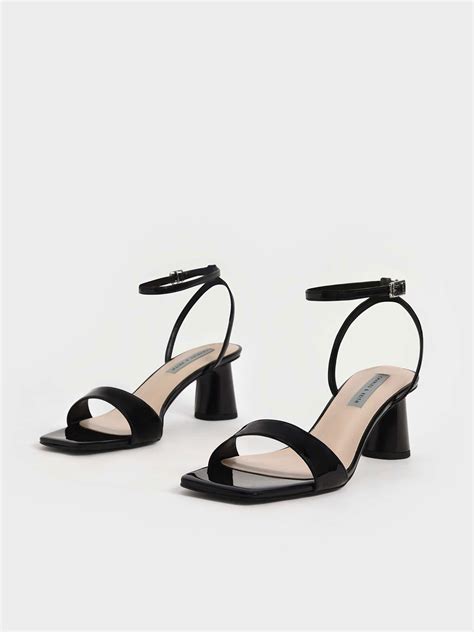 Black Patent Ankle Strap Cylindrical Heel Sandals Charles And Keith Us