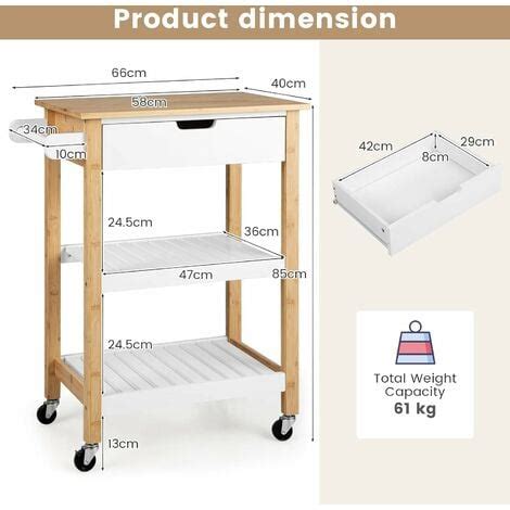 Goplus Desserte De Cuisine Niveaux Avec Tiroir Et Tag Res Chariot