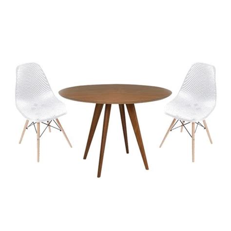 Conjunto Mesa Square Redonda Tampo Louro Freijó 80cm 2 Cadeiras