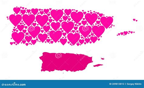 Pink Love Heart Pattern Map Of Puerto Rico Stock Vector Illustration