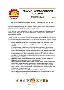 AIC Hall of Fame Media Release 010323 - AIC Sport