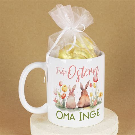 Tasse Zu Ostern Mit Name Hasen Motiv Gef Llt Mit Schokoherzen